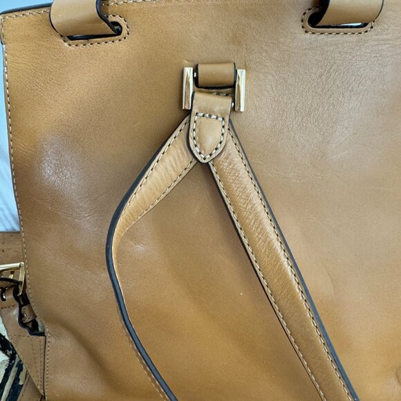 Michael Kors  English Tan Suede & Leather  Backpack with Gold Tone Accents - Picture 4 of 15